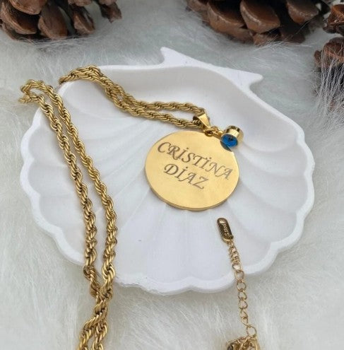 Kişiye Özel Madalyon Plaka Isim Yazılı Çelik Burgu Kolye