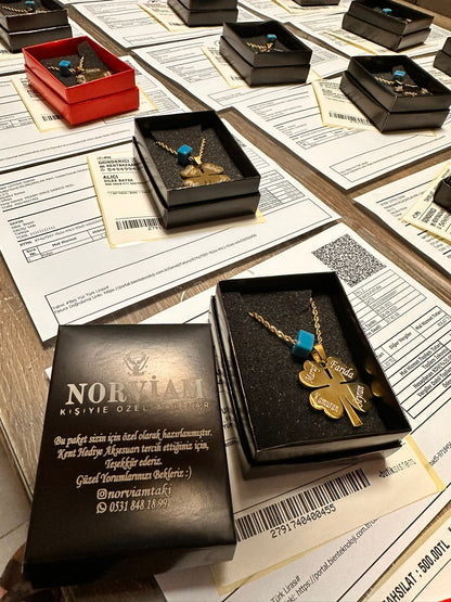 14 AYAR ALTIN KAPLAMA ÇELİK İSİMLİ YONCA KOLYE 60 CM