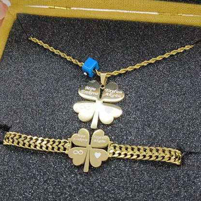 14 AYAR ALTIN KAPLAMA ÇELİK İSİMLİ YONCA KOLYE 60 CM