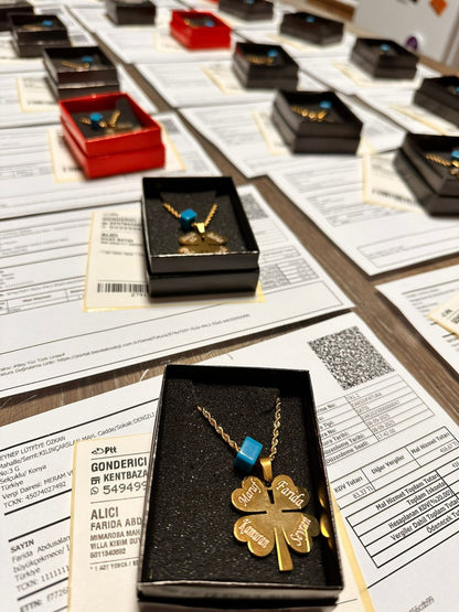 14 AYAR ALTIN KAPLAMA ÇELİK İSİMLİ YONCA KOLYE 60 CM