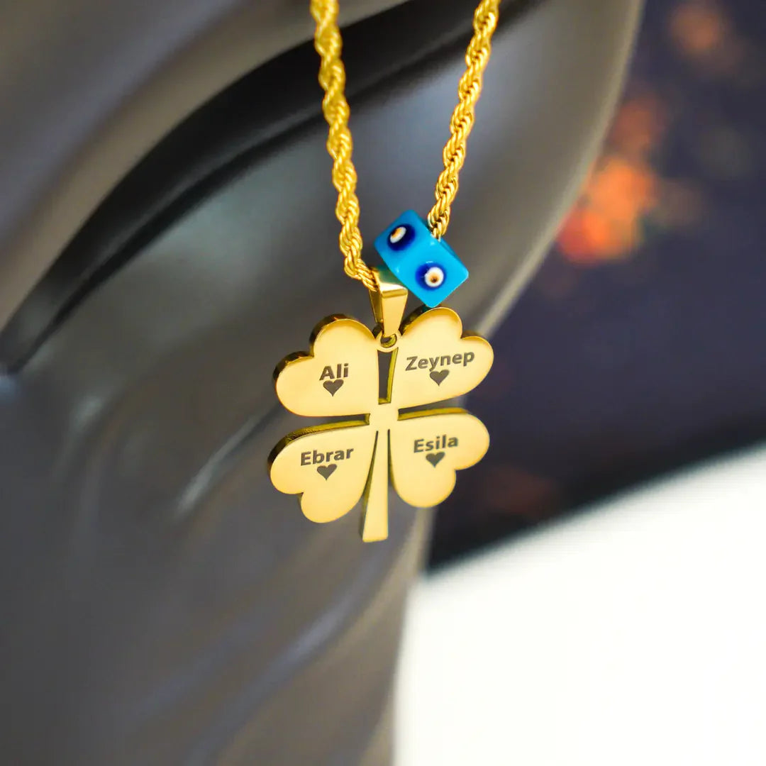 14 AYAR ALTIN KAPLAMA ÇELİK İSİMLİ YONCA KOLYE 60 CM