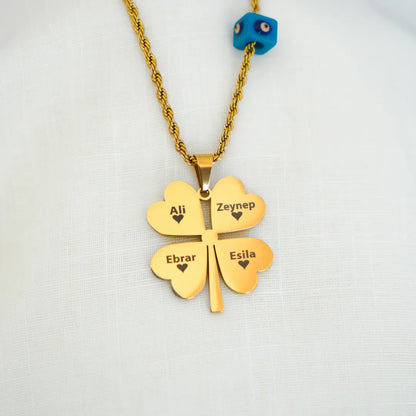 14 AYAR ALTIN KAPLAMA ÇELİK İSİMLİ YONCA KOLYE 60 CM