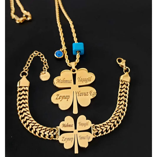 İSİMLİ YONCA SET (KOLYE + BİLEKLİK)